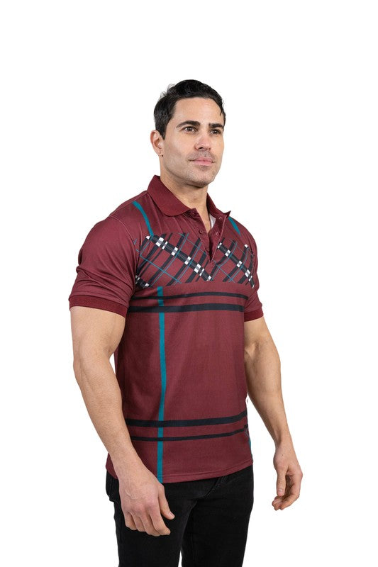 GGP-23 Men's Cotton Blend Plaid-Trim Polo Shirt