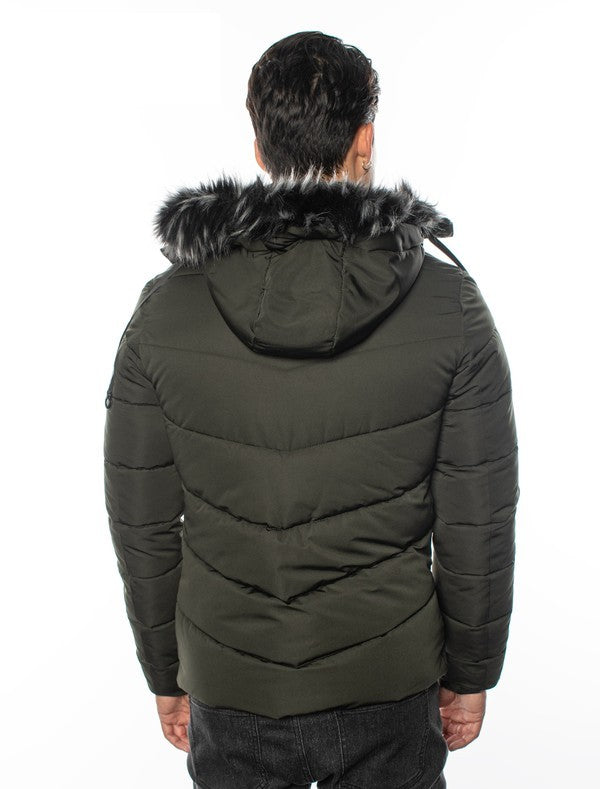 VPJ-01 Chic Furry Hooded Puffy Jacket for Men 12 PACK
