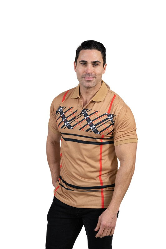 GGP-23 Men's Cotton Blend Plaid-Trim Polo Shirt